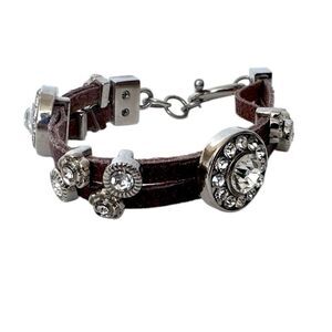 Rhinestone Charms Double Leather strand Bracelet
